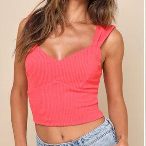 Lulus Nicest Days Bright Red Textured Tie-Back Sleeveless Crop Top